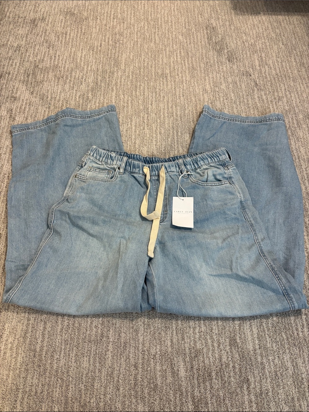 Carly Jean Los Angeles Light Blue Wide-Leg Drawstring Jett Jeans CJLA NWT Medium